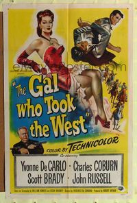 1r294 GAL WHO TOOK THE WEST 1sh '49 full-length art of sexy Yvonne De Carlo!