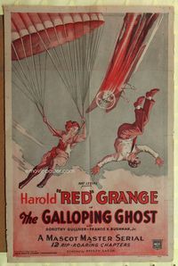 1r295 GALLOPING GHOST 1sh R37 adventure serial, cool artwork of crashing plane & parachute!