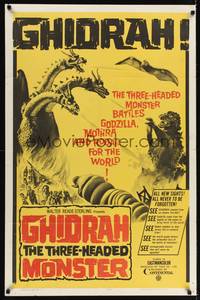 1r305 GHIDRAH THE THREE HEADED MONSTER 1sh '65 Toho, he battles Godzilla, Mothra, and Rodan!
