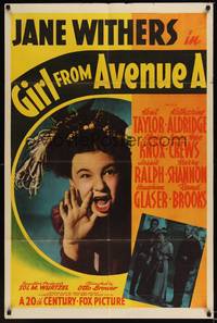 1r311 GIRL FROM AVENUE A 1sh '40 wacky image of shouting Jane Withers!