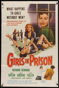 1r314 GIRLS IN PRISON 1sh '56 classic sexy bad girl cat fight art, women without men!