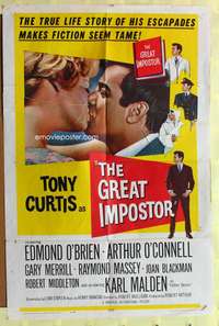 1r330 GREAT IMPOSTOR 1sh '61 Tony Curtis as Waldo DeMara, who faked being a doctor, warden & more!