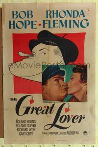 1r331 GREAT LOVER style A 1sh '49 great Hirschfeld art & photo of Bob Hope, Rhonda Fleming!