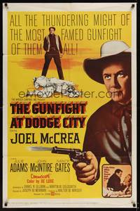 1r336 GUNFIGHT AT DODGE CITY 1sh '59 Joel McCrea likes sexy fillies when they scream and fight!
