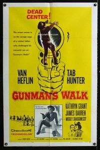 1r337 GUNMAN'S WALK 1sh '58 Van Heflin, Tab Hunter & Kathryn Grant in a savage saga!