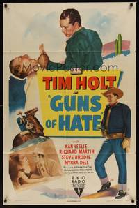 1r339 GUNS OF HATE style A 1sh '48 Tim Holt fighting, romancing, riding & full-length with gun!