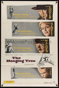 1r343 HANGING TREE 1sh '59 cool portraits of Gary Cooper, Maria Schell & Karl Malden!