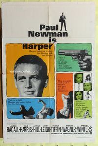 1r348 HARPER 1sh '66 Paul Newman has many fights, sexy Pamela Tiffin, great design!