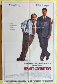 1r352 HEART CONDITION advance 1sh '90 wacky image of Bob Hoskins & dead lawyer Denzel Washington!