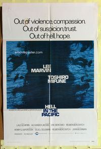 1r356 HELL IN THE PACIFIC 1sh '69 Lee Marvin & Toshiro Mifune trapped on an island together!