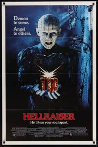 1r359 HELLRAISER 1sh '87 Clive Barker horror, great image of Pinhead, he'll tear your soul apart!