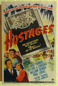 1r388 HOSTAGES style A 1sh '43 Luise Rainer, right out of Hitler's cracking Fortress Europe!