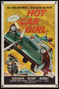 1r389 HOT CAR GIRL 1sh '58 she's Hell-on-wheels, fired up for any thrill, classic image!