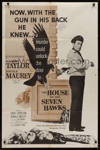 1r393 HOUSE OF THE SEVEN HAWKS 1sh '59 treasure hunter Robert Taylor with gun in his back!