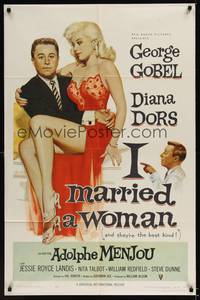 1r406 I MARRIED A WOMAN 1sh '58 artwork of sexiest Diana Dors sitting in George Gobel's lap!