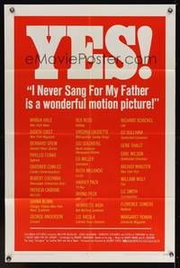 1r407 I NEVER SANG FOR MY FATHER 1sh '70 Gilbert Cates, Melvyn Douglas, from Robert Anderson play!