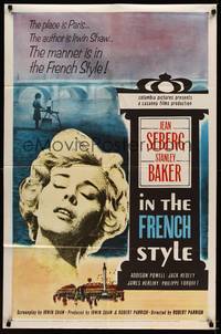 1r419 IN THE FRENCH STYLE 1sh '63 art of sexy Jean Seberg in Paris, written by Irwin Shaw!