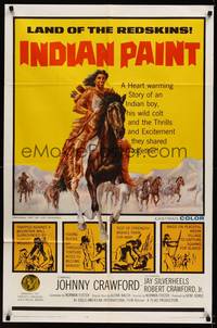 1r423 INDIAN PAINT 1sh '65 Johnny Crawford, Jay Silverheels, great art of Native American on horse