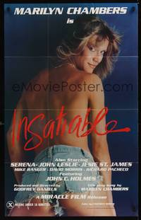 1r430 INSATIABLE 1sh '80 super sexy topless Marilyn Chambers in jean shorts is Insatiable!