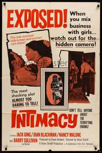 1r432 INTIMACY 1sh '66 Jack Ging, Joan Blackman, watch out for the hidden camera!