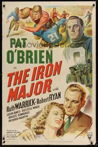 1r440 IRON MAJOR style A 1sh '43 Pat O'Brien plays football in the military, great sports art!