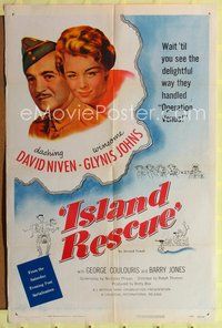 1r445 ISLAND RESCUE 1sh '52 portrait of dashing David Niven & sexy winsome Glynis Johns!