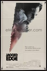 1r455 JAGGED EDGE 1sh '85 great close up image of Glenn Close & Jeff Bridges!