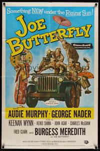 1r463 JOE BUTTERFLY 1sh '57 great artwork of Audie Murphy & soldiers flirting with girl in Japan!