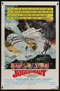 1r478 JUGGERNAUT 1sh '74 Richard Harris, art of ocean liner under attack by Bob McCall!