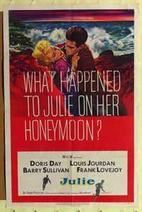 1r479 JULIE 1sh '56 what happened to Doris Day on her honeymoon with Louis Jourdan?