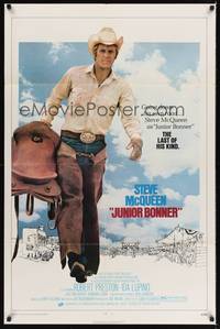 1r481 JUNIOR BONNER 1sh '72 full-length rodeo cowboy Steve McQueen carrying saddle!