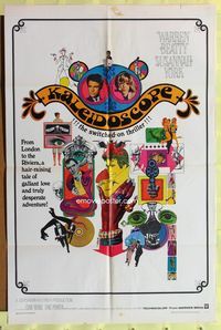 1r484 KALEIDOSCOPE 1sh '66 Warren Beatty, Susannah York, really cool Bob Peak art!