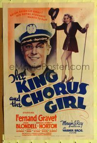 1r494 KING & THE CHORUS GIRL 1sh '37 sexy Joan Blondell with top hat, Groucho Marx wrote it!