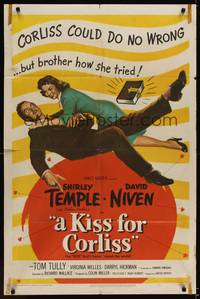 1r498 KISS FOR CORLISS 1sh '49 great romantic art of of Shirley Temple & David Niven!