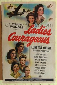 1r506 LADIES COURAGEOUS 1sh '44 airplane factory worker Loretta Young, Diana Barrymore!