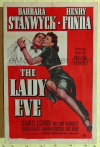 1r508 LADY EVE style A 1sh R49 Preston Sturges directed, art of Barbara Stanwyck & Henry Fonda!