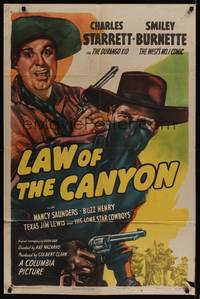 1r518 LAW OF THE CANYON 1sh '47 art of Charles Starett as the Durango Kid & Smiley Burnette!