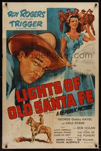 1r526 LIGHTS OF OLD SANTA FE 1sh R55 Roy Rogers, Gabby Hayes, & pretty Dale Evans!