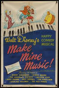 1r547 MAKE MINE MUSIC style A 1sh '46 Walt Disney full-length feature cartoon, musical art!