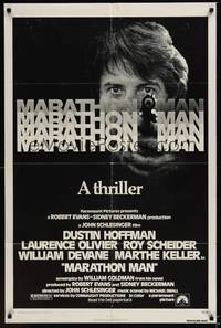 1r557 MARATHON MAN 1sh '76 cool image of Dustin Hoffman, John Schlesinger classic thriller!