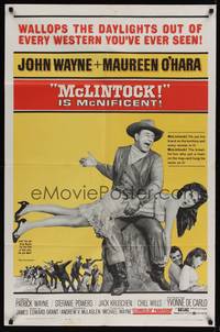 1r563 McLINTOCK 1sh '63 best image of John Wayne giving Maureen O'Hara a spanking!