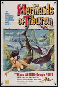 1r568 MERMAIDS OF TIBURON 1sh '62 Diane Webber, underwater art of sexy mermaid & shark!