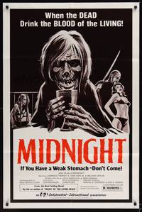 1r574 MIDNIGHT 1sh '82 Lawrence Tierney, when the dead drink the blood of the living!