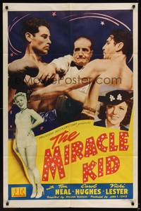 1r580 MIRACLE KID 1sh '41 great close up image of boxer Tom Neal in ring & sexy Carol Hughes!
