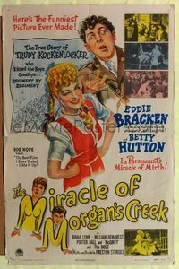 1r001 MIRACLE OF MORGAN'S CREEK style A 1sh '43 Preston Sturges, Eddie Bracken, Betty Hutton!