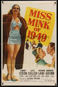 1r581 MISS MINK OF 1949 1sh '48 Jimmy Lydon & pretty Lois Collier in skimpy bathing suit!