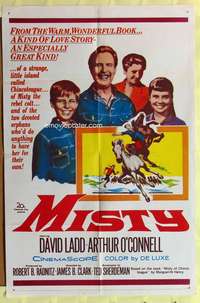 1r583 MISTY 1sh '61 great artwork of David Ladd on horseback, Arthur O'Connell