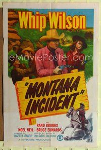 1r584 MONTANA INCIDENT 1sh '52 great image of Whip Wilson & Noel Neil with guns drawn!