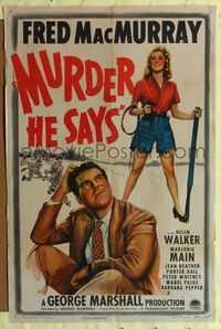 1r594 MURDER HE SAYS style A 1sh '45 classic Fred MacMurray hillbilly killer-diller, great art!