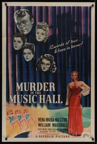1r596 MURDER IN THE MUSIC HALL 1sh '46 sexy Vera Hruba Ralston, William Marshall!